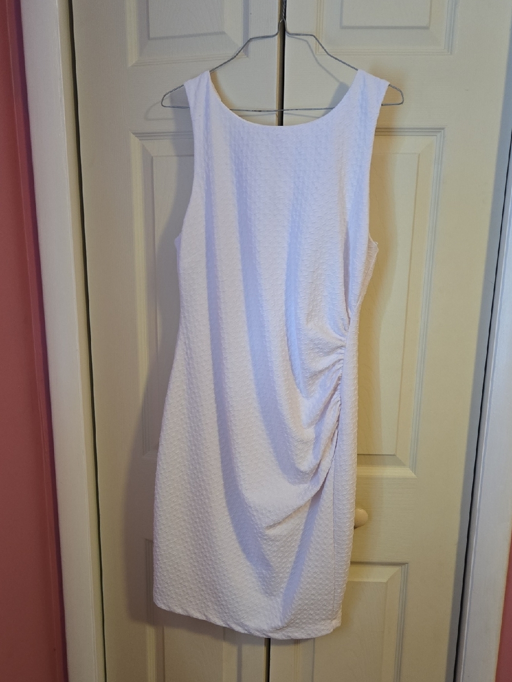 Classic White Ruched Side Midi Dress